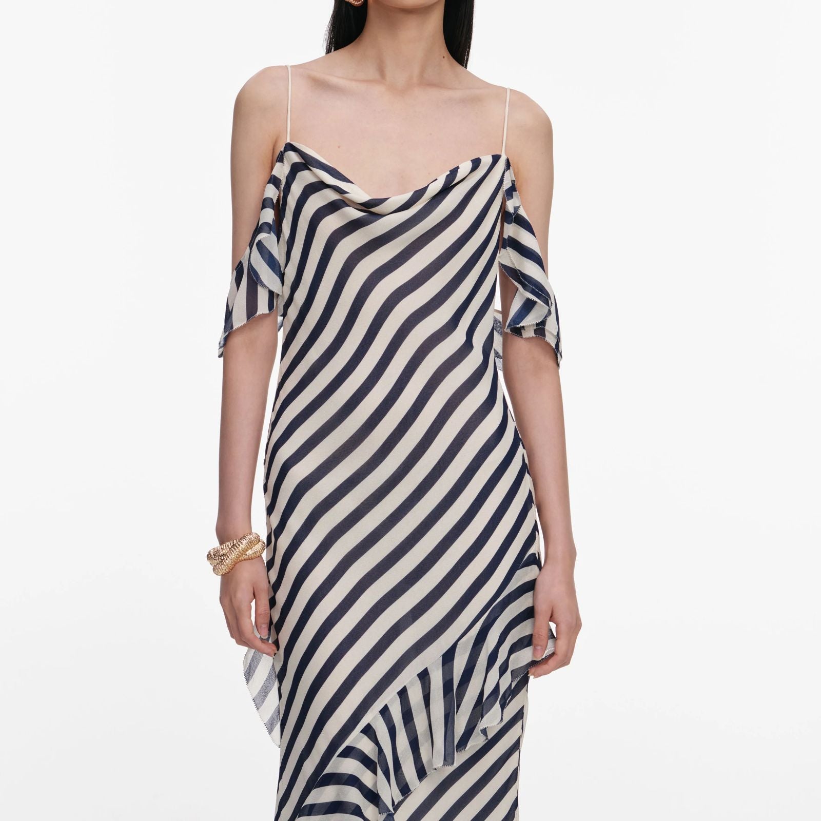 Black Polka Dot Georgette Maxi Dress