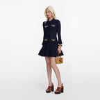 Navy Shell Embellished Knit Mini Dress