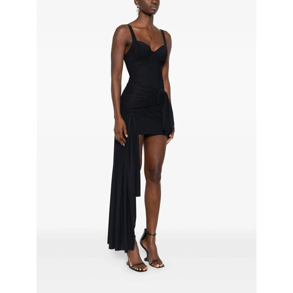 Draped asymmetric jersey minidress