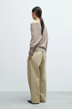 Merino Wool Off-Shoulder Sweater Taupe