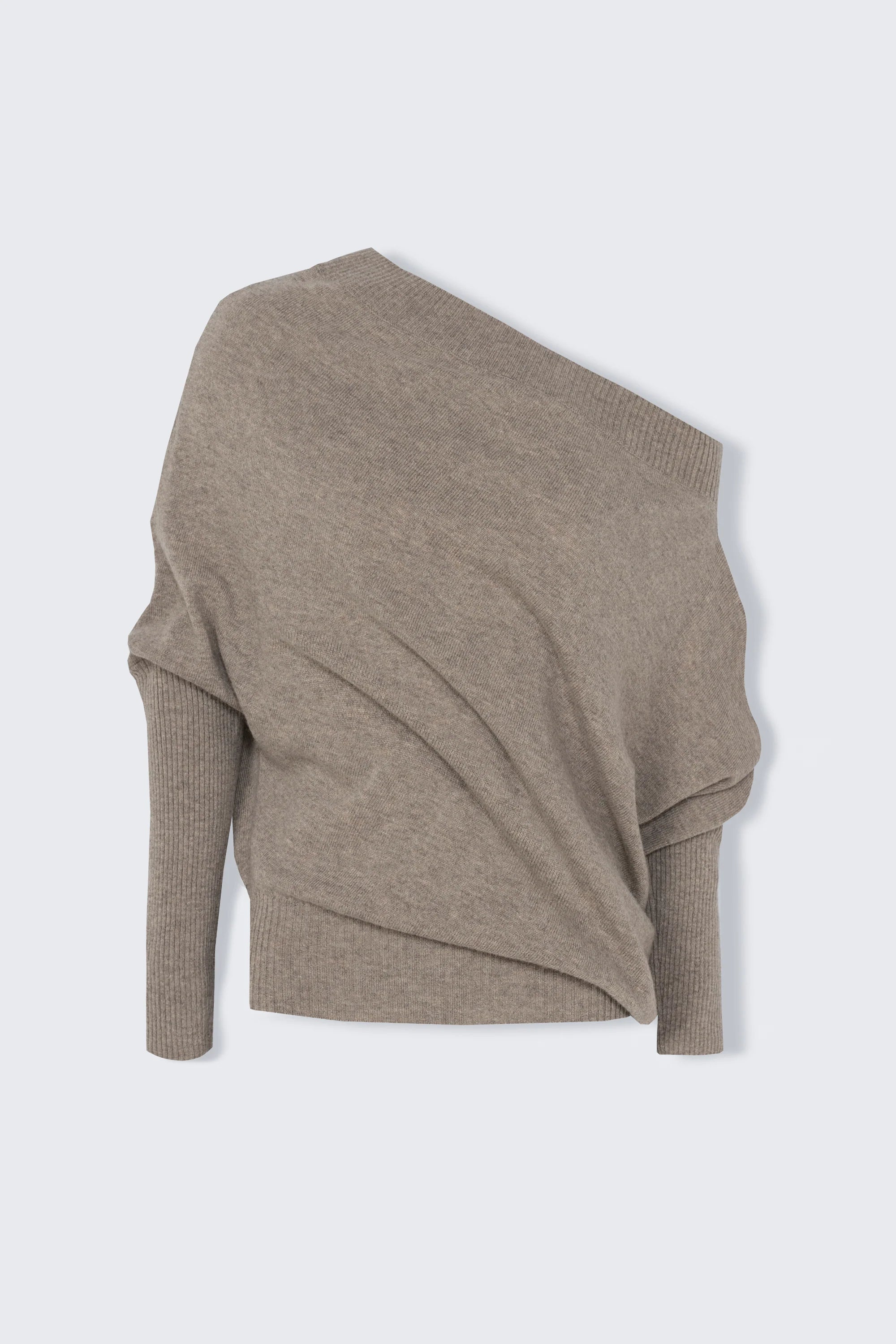 Merino Wool Off-Shoulder Sweater Taupe