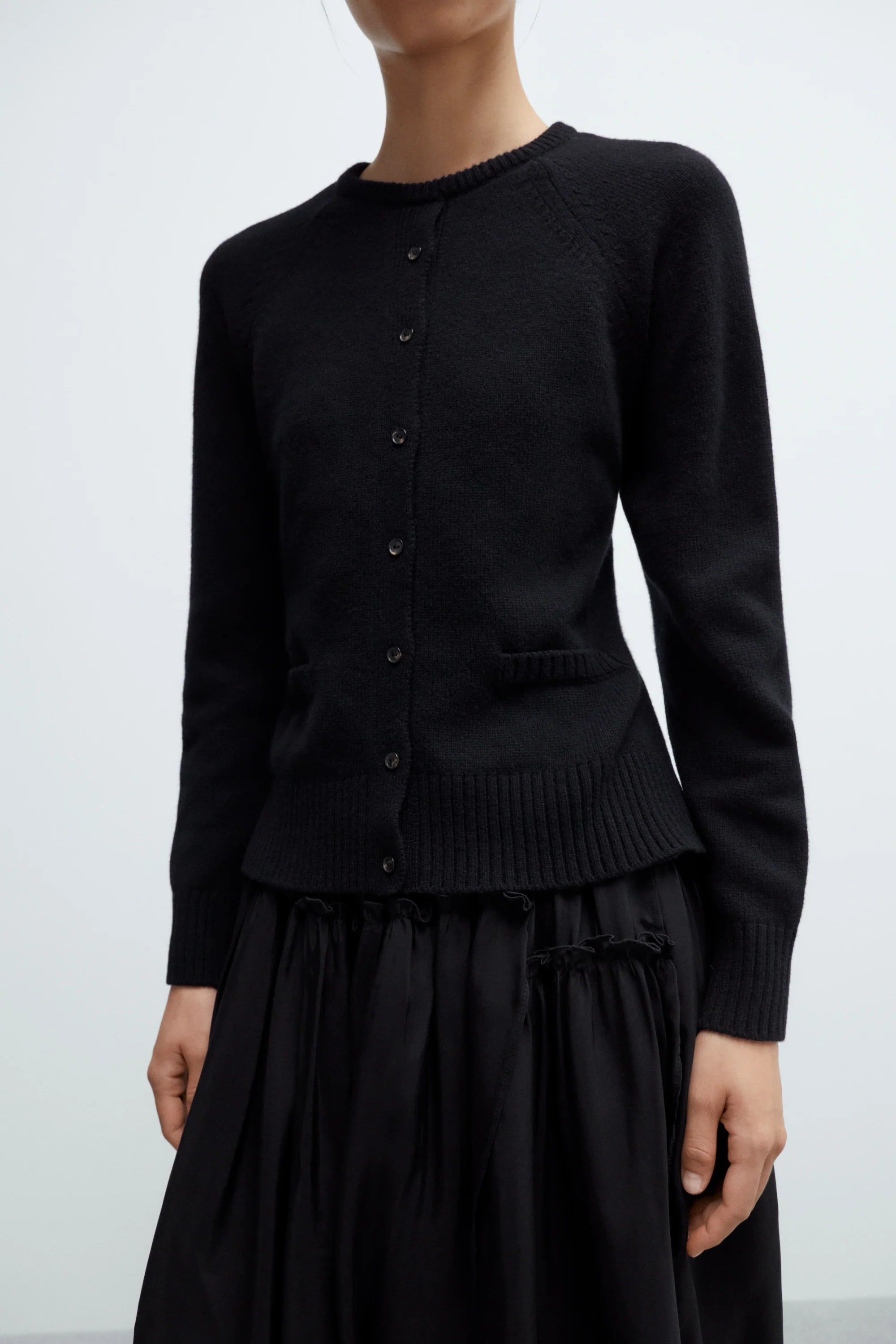 Merino Wool Open-Back Cardigan Black