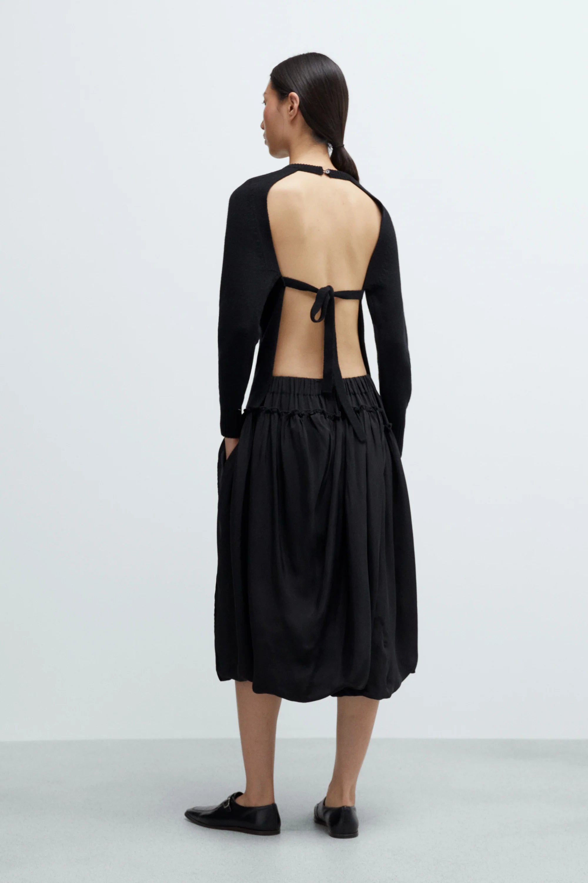 Merino Wool Open-Back Cardigan Black