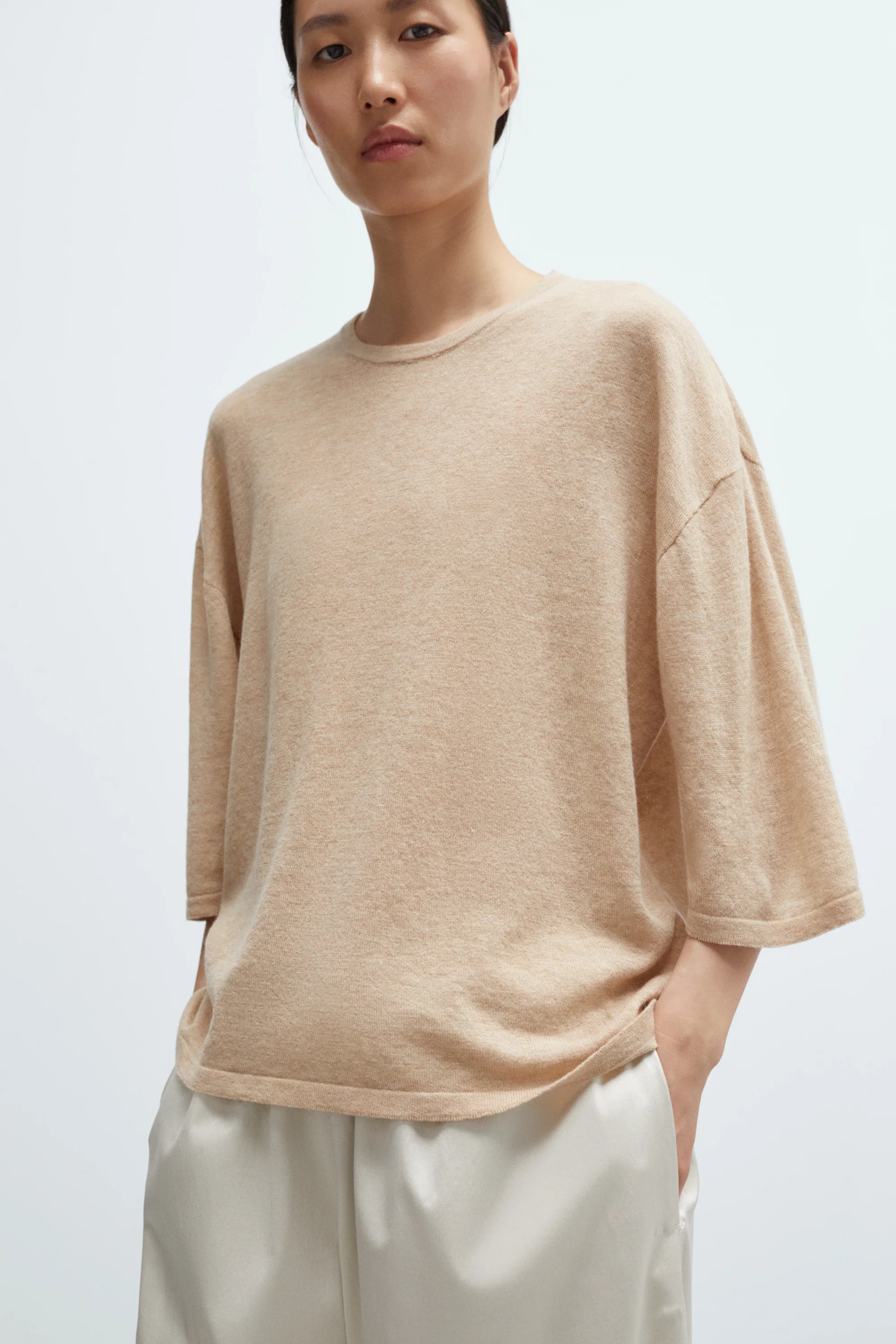 Merino Wool Oversized T-Shirt Beige