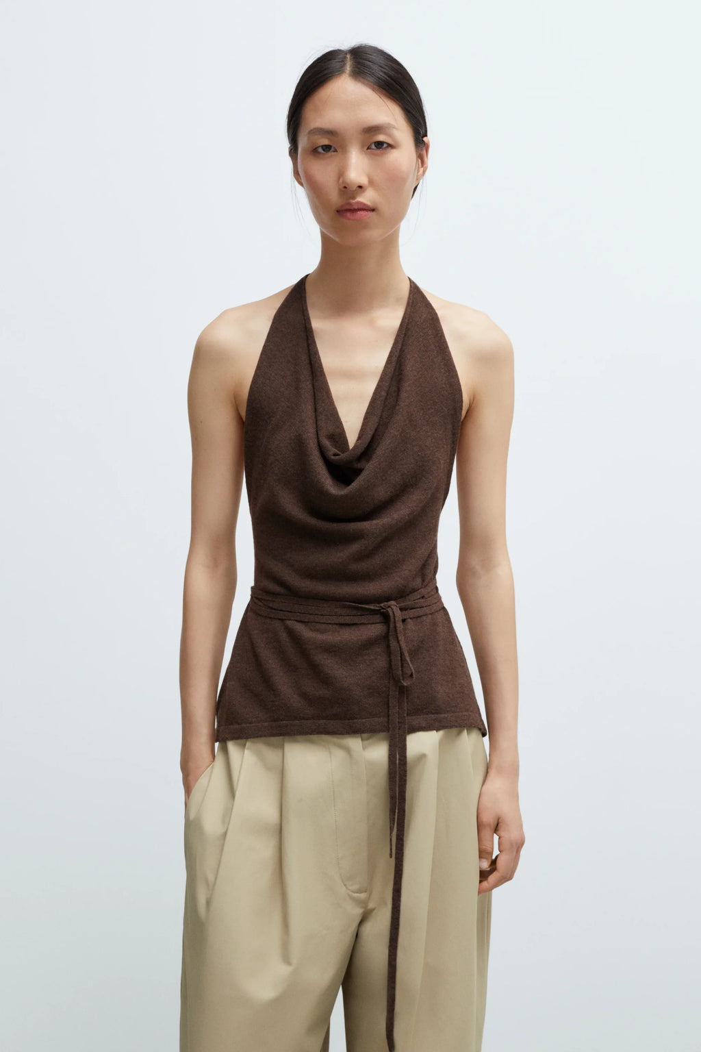 Merino Wool Tie Top Brown