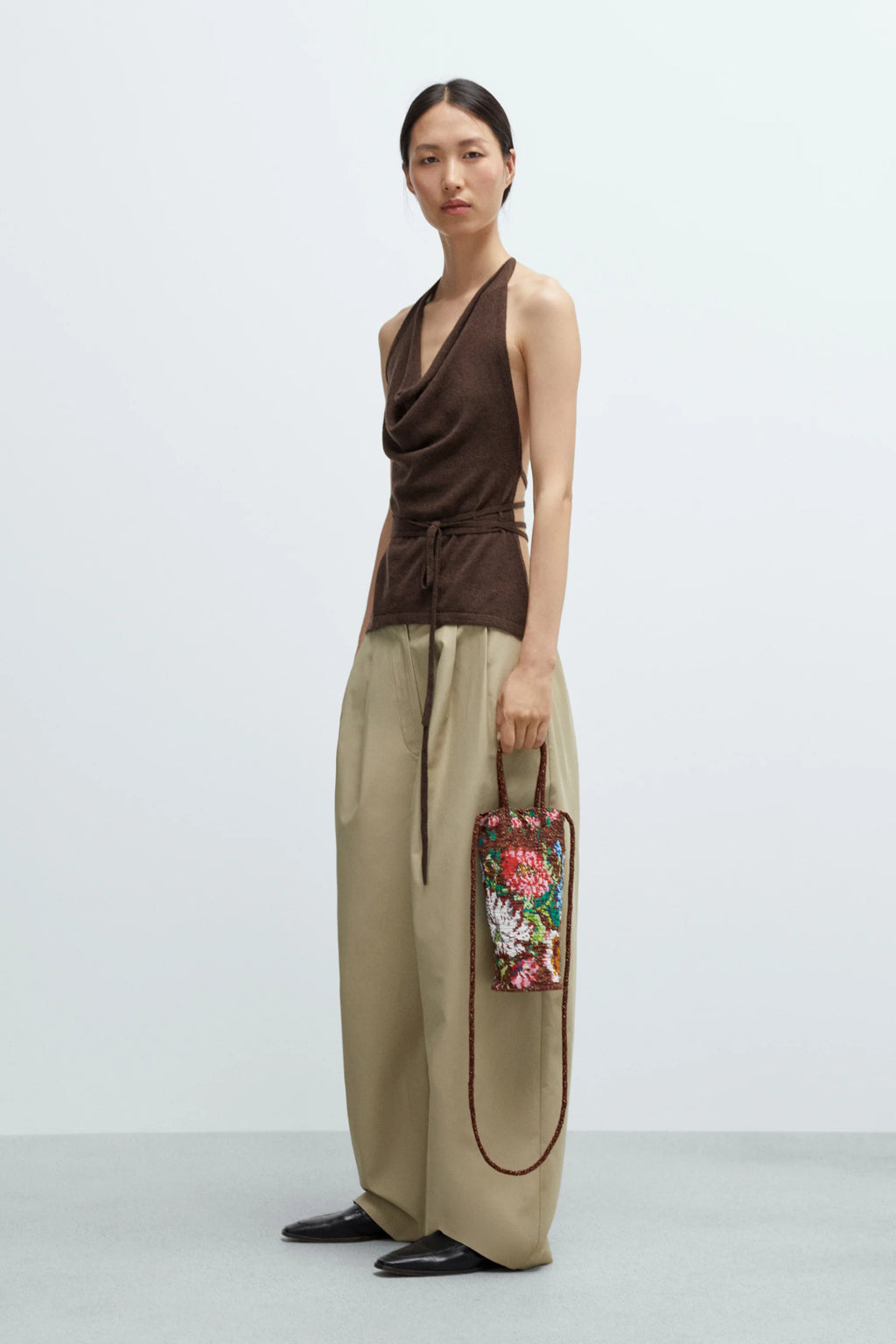 Merino Wool Tie Top Brown