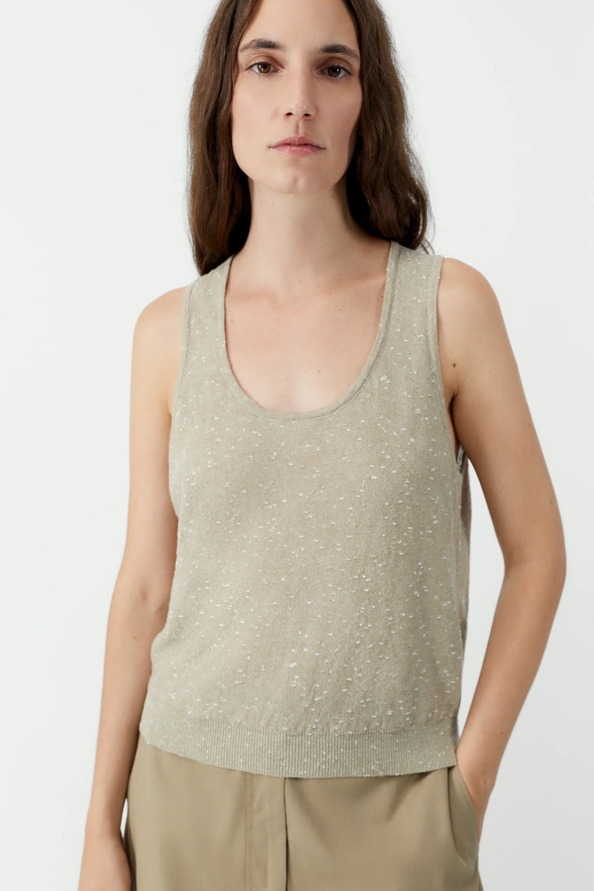 Linen & Cotton Flecked Tank Top