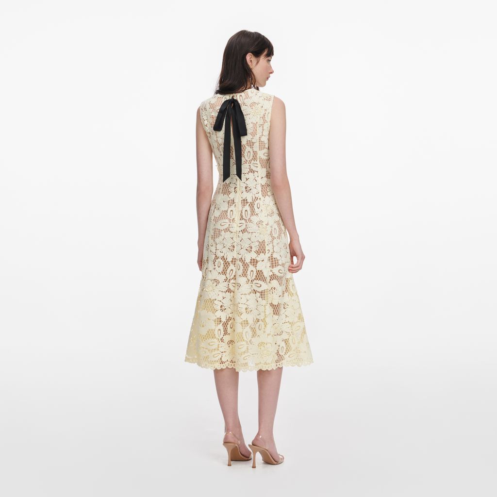 Yellow Crochet Lace Midi Dress