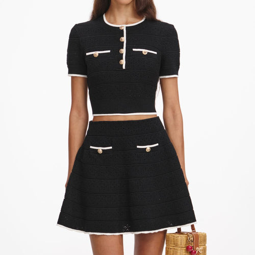 Black Pointelle Knit Top