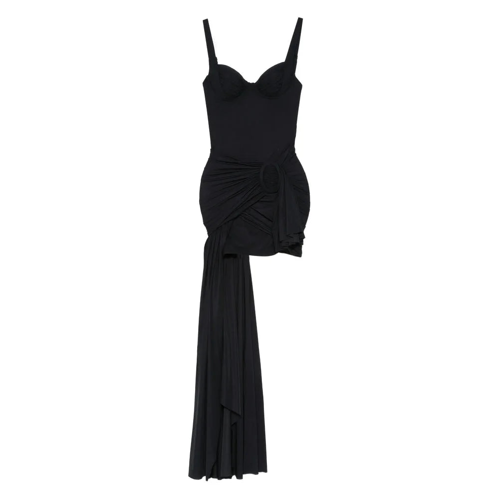 Draped asymmetric jersey minidress