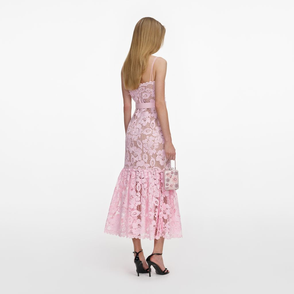Pink Crochet Lace Midi Dress