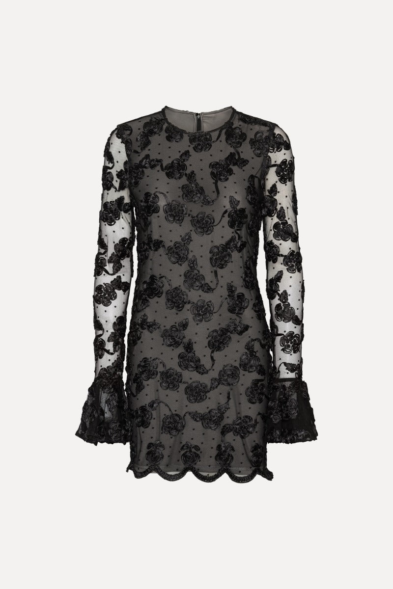 Flower Mesh Ls Mini Dress