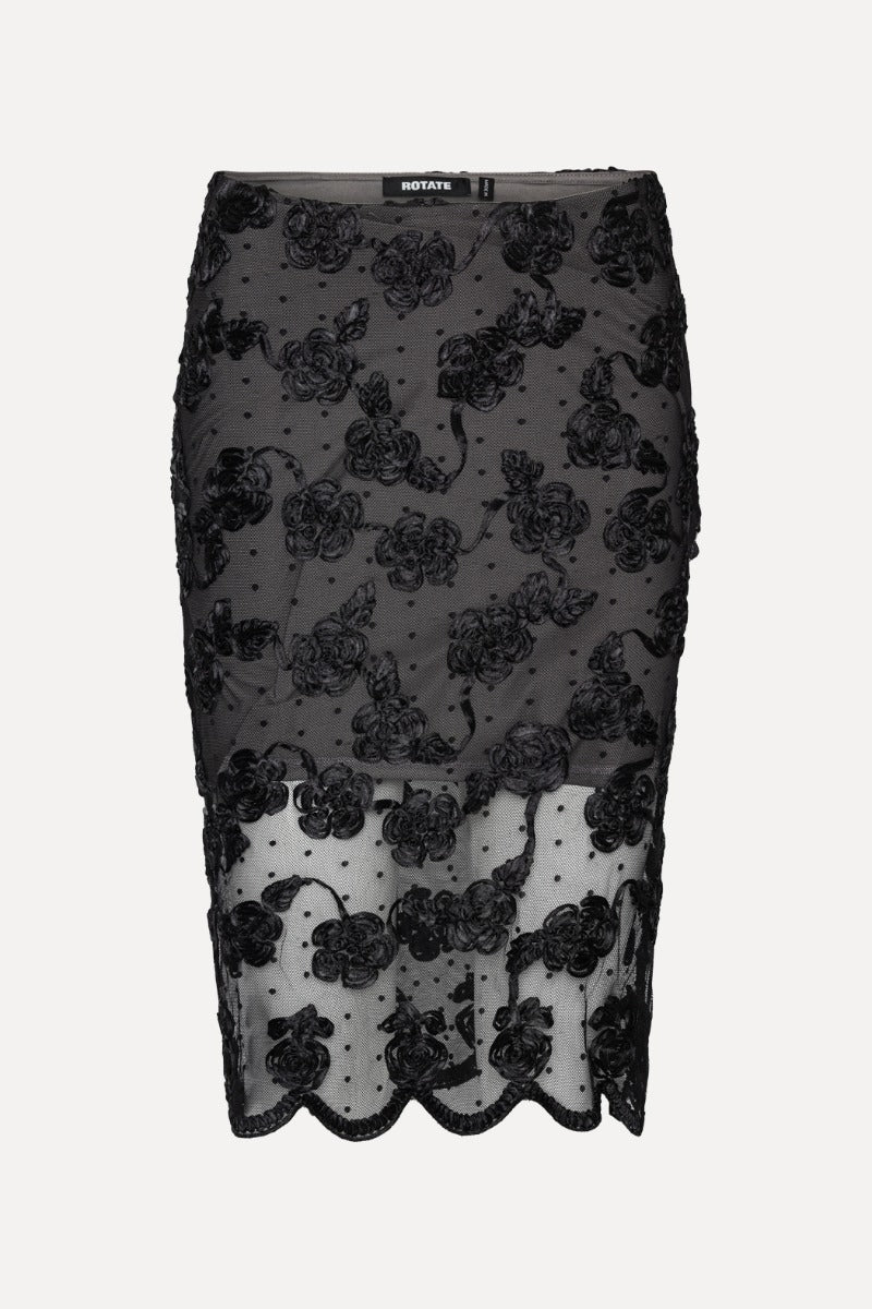 Flower Mesh Midi Skirt