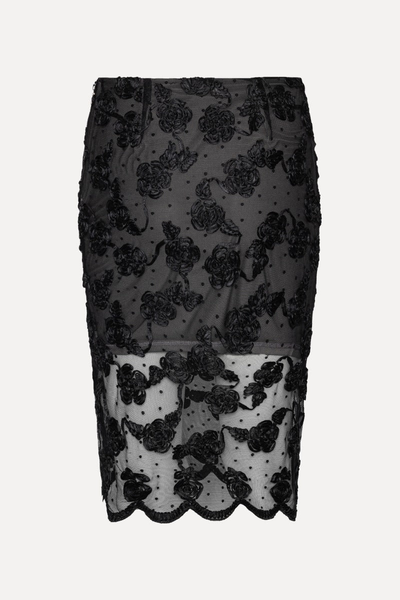 Flower Mesh Midi Skirt