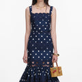 Navy Polka Dot Linen Midi Dress